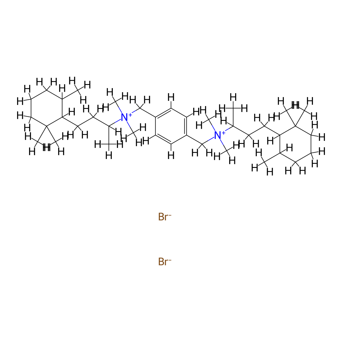 Ammonium, (p-phenylene)dimethylenebis(1-methyl-3-(2,2,6-trimethylcyclohexyl)propyl)bis(dimethyl-, dibromide molecular structure, CAS 66827-15-4