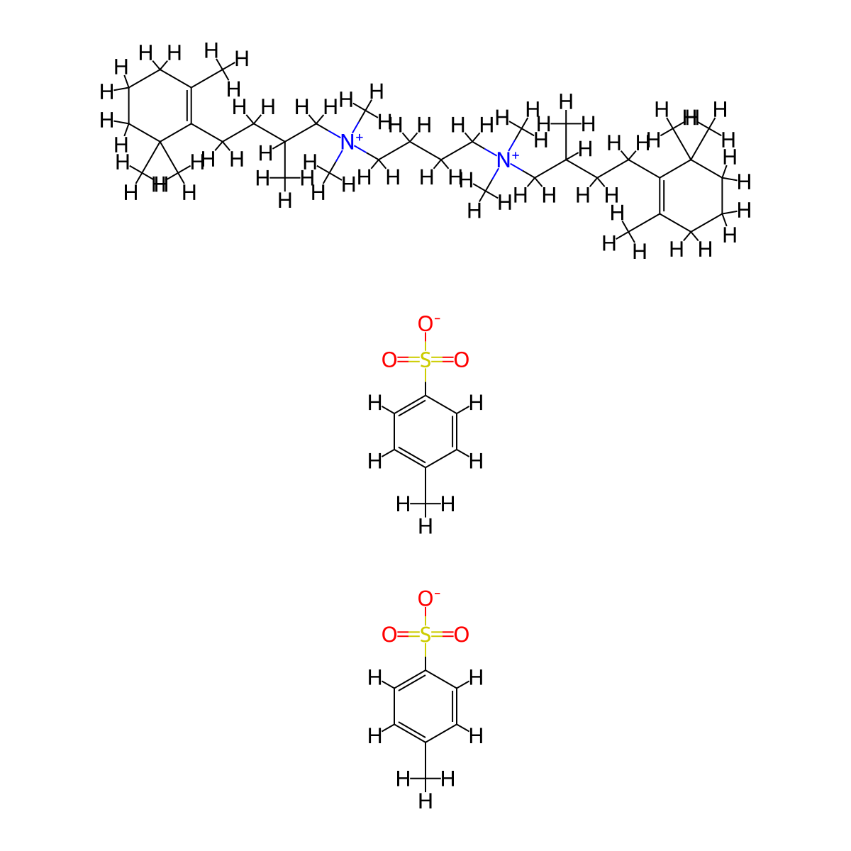 Ammonium, tetramethylenebis(2-methyl-4-(2,6,6-trimethyl-1-cyclohexen-1-yl)butyl)bis(dimethyl-, bis(p-toluenesulfonate), sesquihydrate molecular structure, CAS 66827-30-3