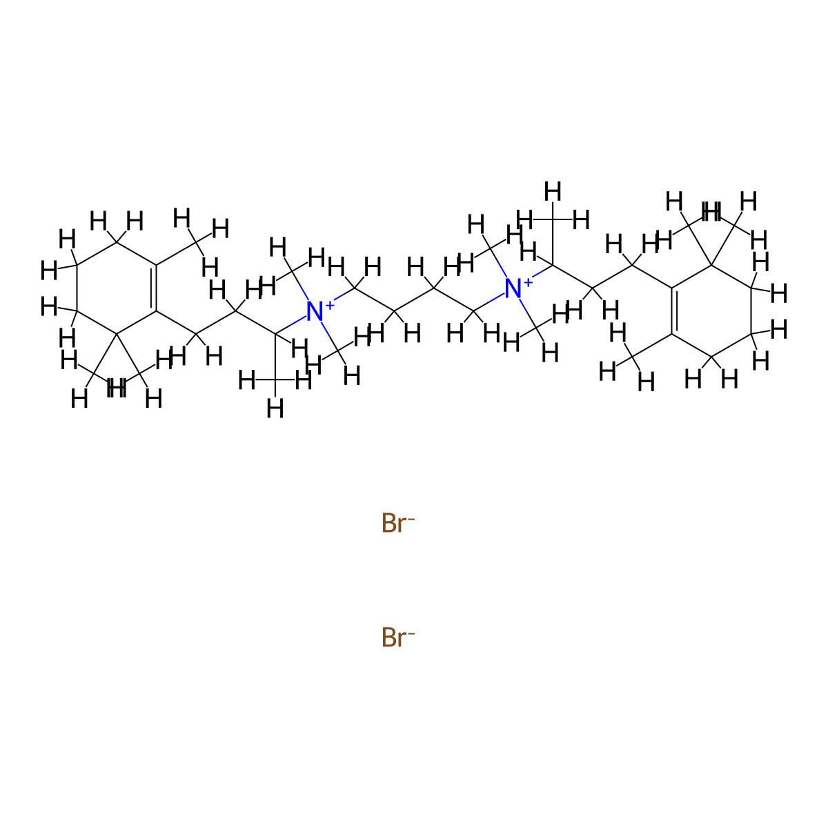 Ammonium, tetramethylenebis(1-methyl-3-(2,6,6-trimethyl-1-cyclohexen-1-yl)propyl)bis(dimethyl-, dibromide, hemihydrate molecular structure, CAS 66827-31-4