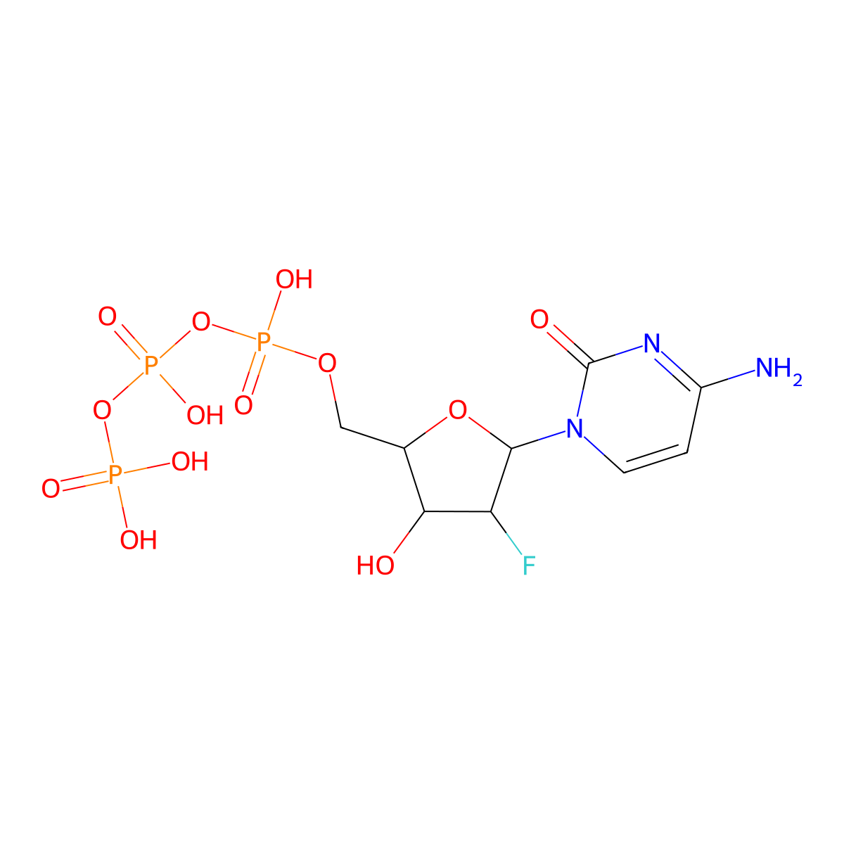 [[(2R,3R,4R,5R)-5-(4-amino-2-oxopyrimidin-1-yl)-4-fluoro-3-hydroxyoxolan-2-yl]methoxy-hydroxyphosphoryl] phosphono hydrogen phosphate molecular structure, CAS 66840-03-7
