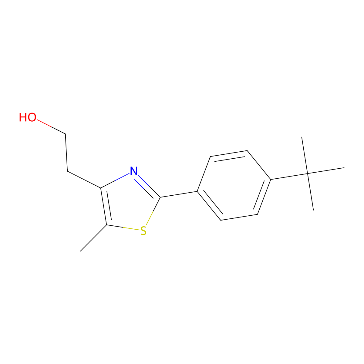 2-[2-(4-Tert-butyl-phenyl)-5-methyl-thiazol-4-yl]-ethanol molecular structure, CAS 668477-09-6