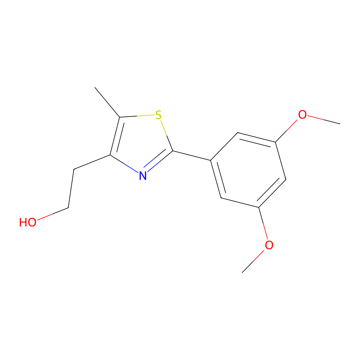 2-[2-(3,5-Dimethoxy-phenyl)-5-methyl-thiazol-4-yl)-ethanol molecular structure, CAS 668478-73-7