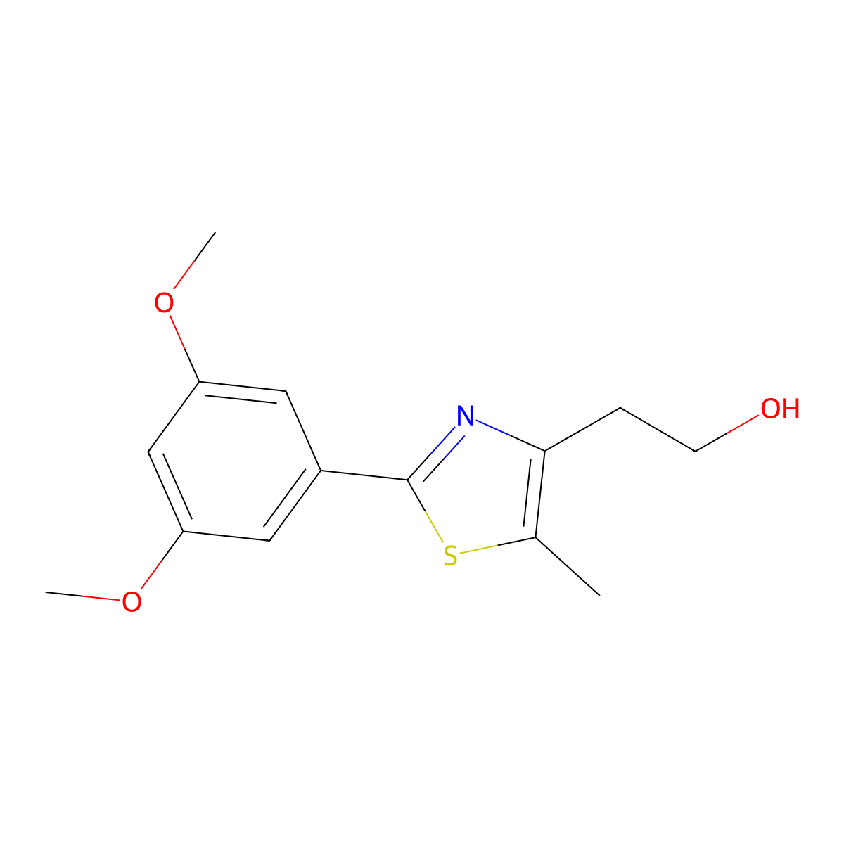 2-[2-(3,5-Dimethoxy-phenyl)-5-methyl-thiazol-4-yl)-ethanol molecular structure, CAS 668478-73-7
