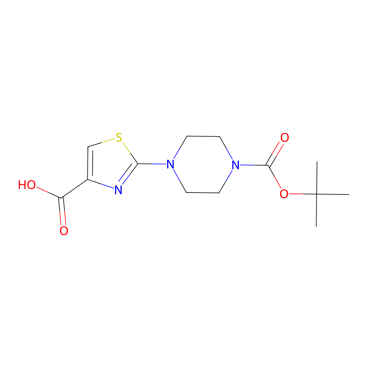 2-(4-((Tert-butoxy)carbonyl)piperazin-1-yl)-1,3-thiazole-4-carboxylic acid molecular structure, CAS 668484-45-5