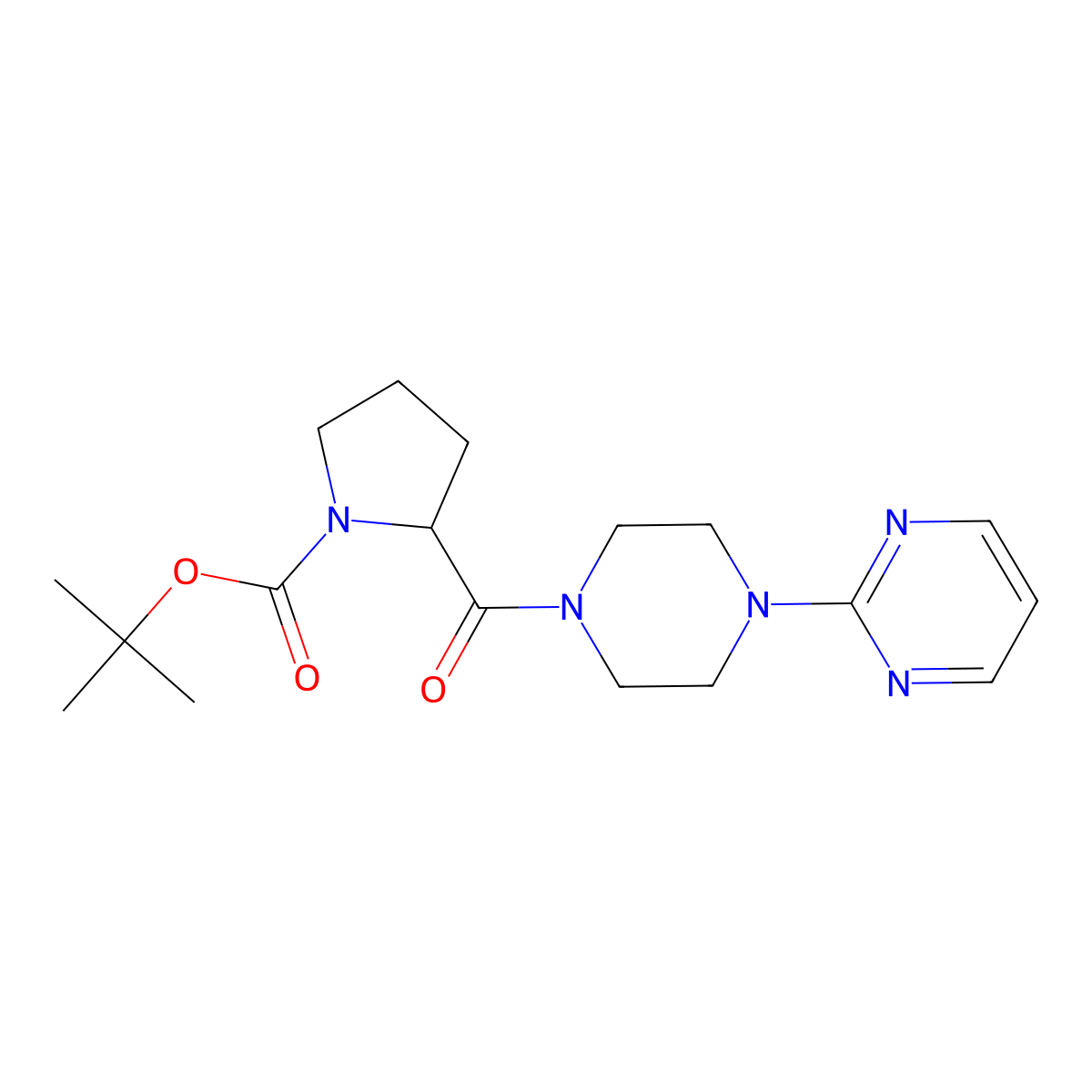 1,1-Dimethylethyl (2S)-2-[[4-(2-pyrimidinyl)-1-piperazinyl]carbonyl]-1-pyrrolidinecarboxylate molecular structure, CAS 668484-60-4
