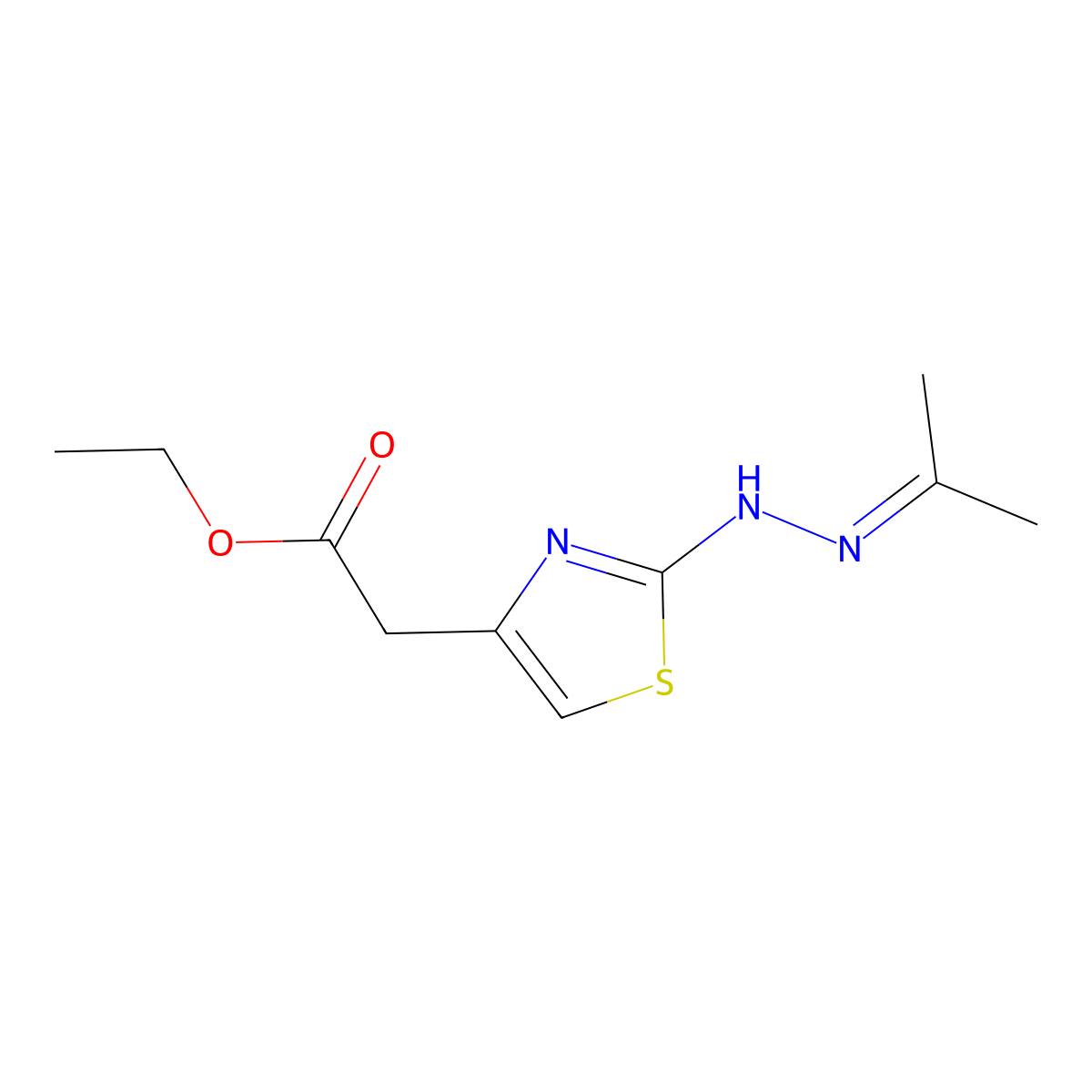 Ethyl 2-[2-(2-propan-2-ylidenehydrazinyl)-1,3-thiazol-4-yl]acetate molecular structure, CAS 66870-49-3