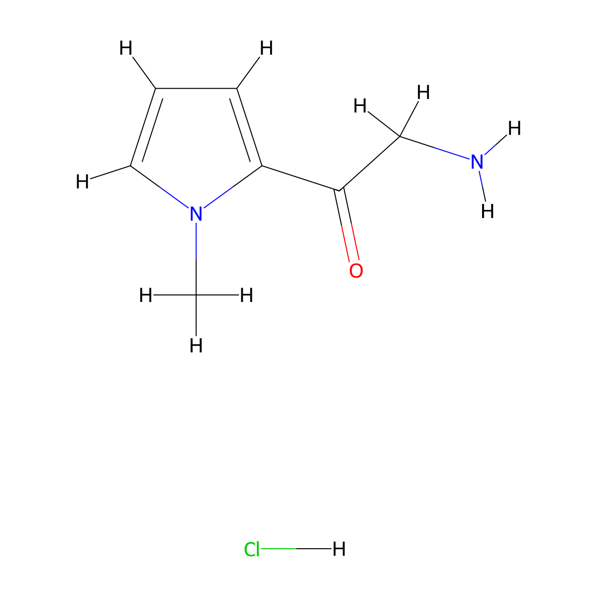 2-Amino-1-(1-methyl-1H-pyrrol-2-YL)ethanone hydrochloride molecular structure, CAS 668972-71-2