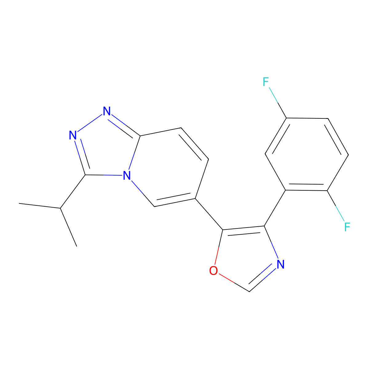 1,2,4-Triazolo(4,3-a)pyridine, 6-(4-(2,5-difluorophenyl)-5-oxazolyl)-3-(1-methylethyl)- molecular structure, CAS 668981-02-0