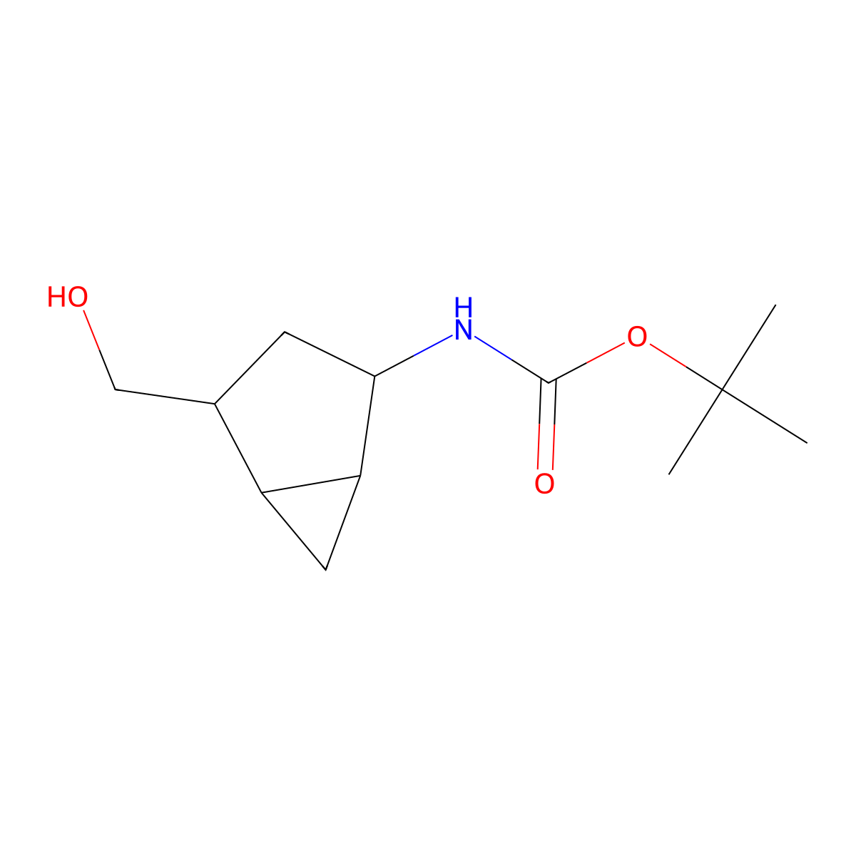 rac-tert-butyl N-((1R,2R,4S,5S)-4-(hydroxymethyl)bicyclo(3.1.0)hexan-2-yl)carbamate molecular structure, CAS 668987-84-6