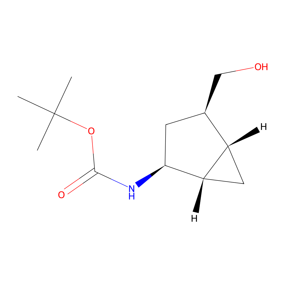rac-tert-butyl N-((1R,2R,4S,5S)-4-(hydroxymethyl)bicyclo(3.1.0)hexan-2-yl)carbamate molecular structure, CAS 668987-84-6