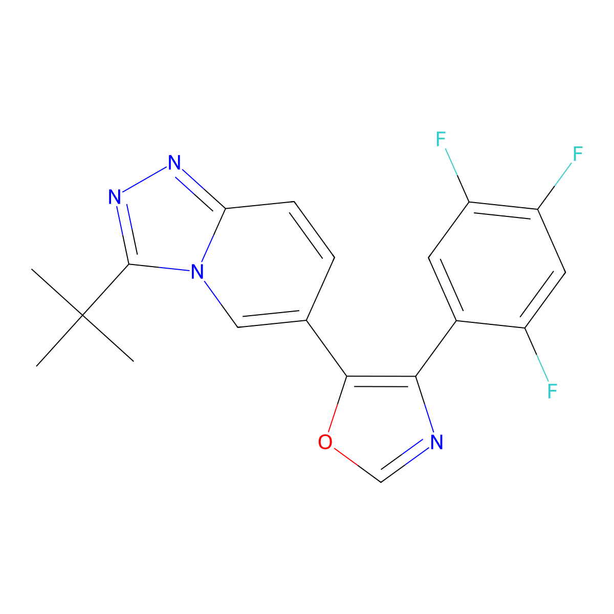 1,2,4-Triazolo[4,3-A]pyridine, 3-(1,1-dimethylethyl)-6-[4-(2,4,5-trifluorophenyl)-5-oxazolyl]- molecular structure, CAS 668990-94-1