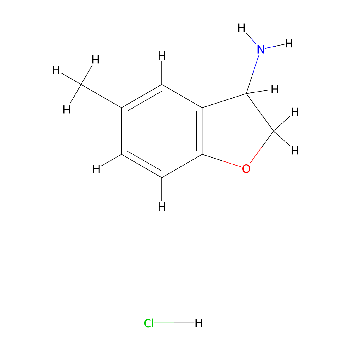 5-Methyl-2,3-dihydro-1-benzofuran-3-amine hydrochloride molecular structure, CAS 669-44-3