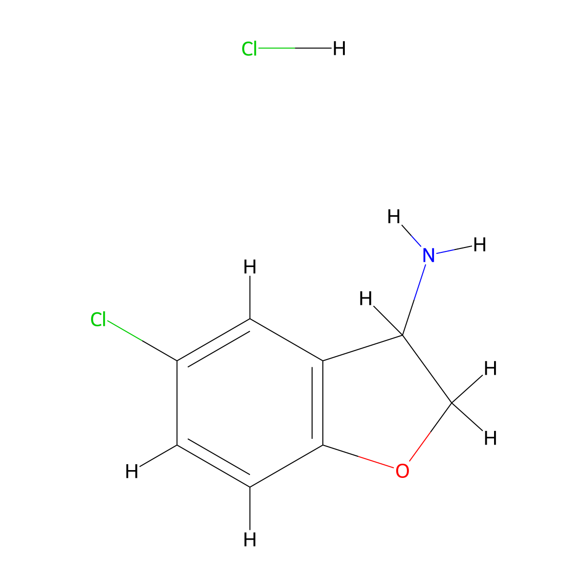 5-Chloro-2,3-dihydro-1-benzofuran-3-amine--hydrogen chloride (1/1) molecular structure, CAS 669-45-4