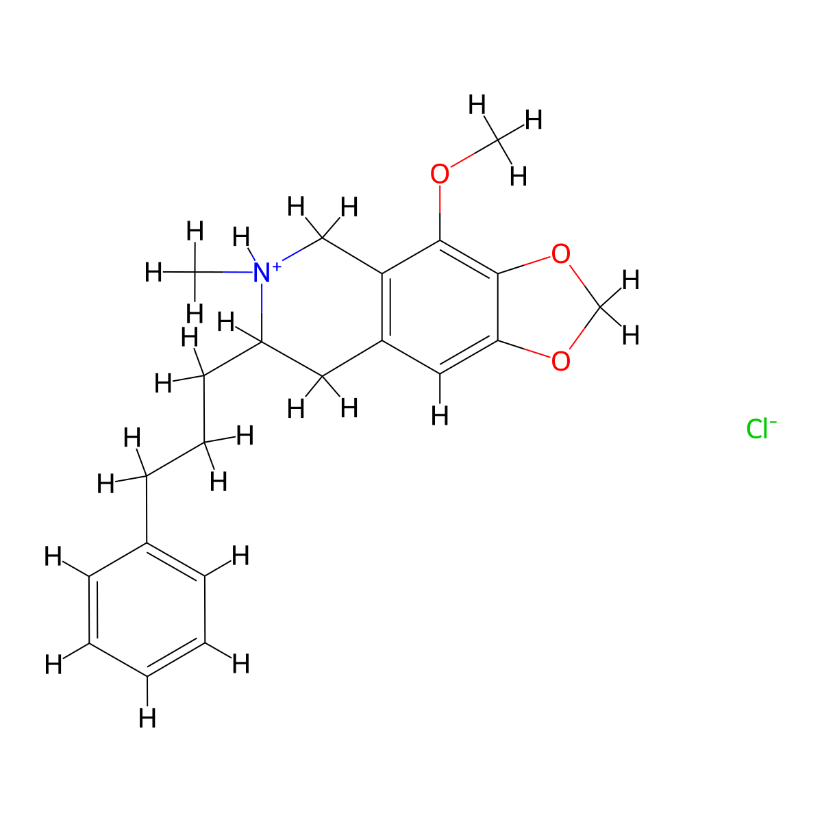 1,3-Dioxolo(4,5-g)isoquinoline, 5,6,7,8-tetrahydro-4-methoxy-6-methyl-7-(3-phenylpropyl)-, hydrochloride molecular structure, CAS 66902-34-9