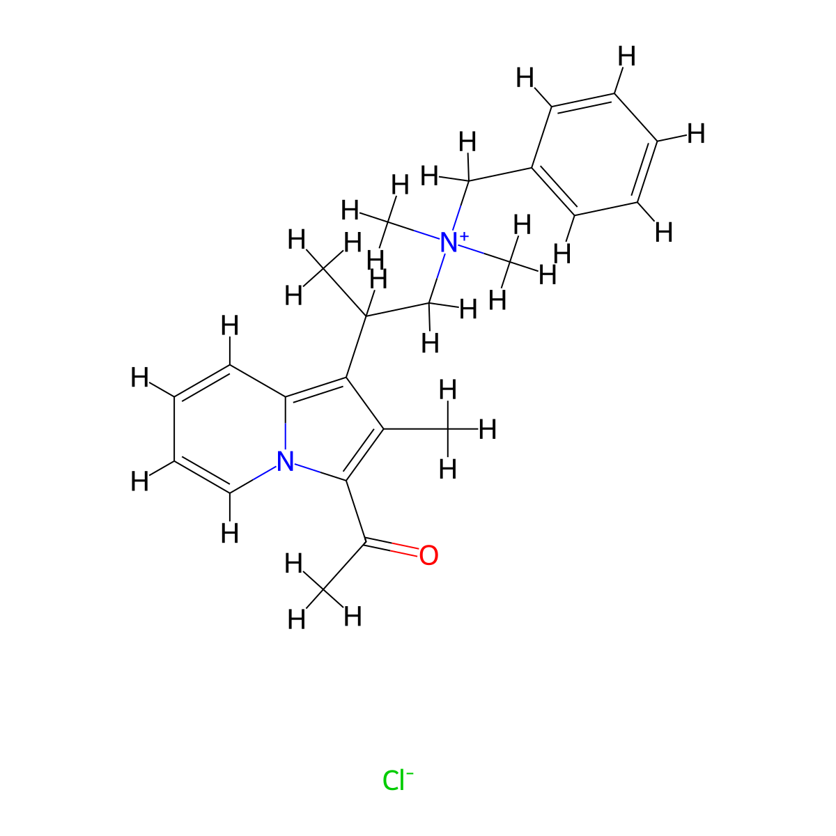 2-(3-Acetyl-2-methylindolizin-1-yl)-N-benzyl-N,N-dimethylpropan-1-aminium chloride molecular structure, CAS 66902-70-3