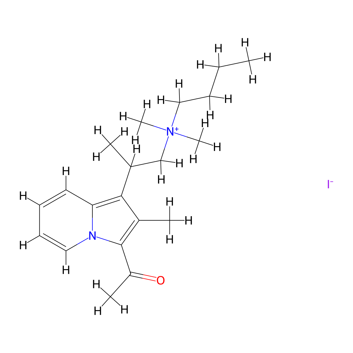 Ammonium, butyldimethyl(2-(3-acetyl-2-methyl-1-indolizinyl)-2-methylethyl)-, iodide molecular structure, CAS 66902-73-6