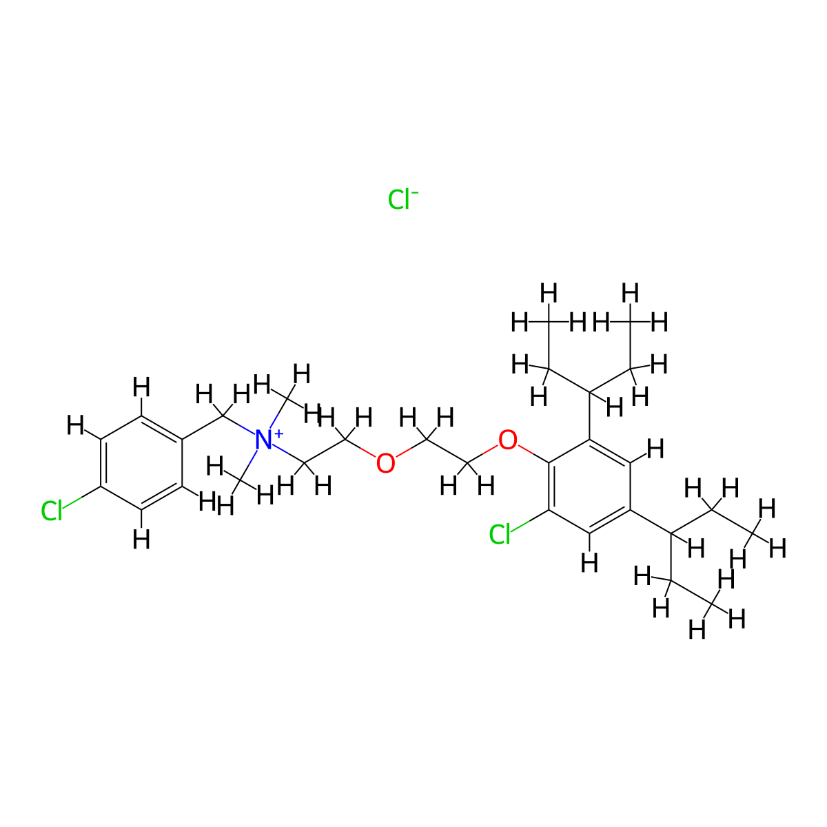 Ammonium, (p-chlorobenzyl)(2-(2-(6-chloro-2,4-bis(1-ethylpropyl)phenoxy)ethoxy)ethyl)dimethyl-, chloride molecular structure, CAS 66902-76-9