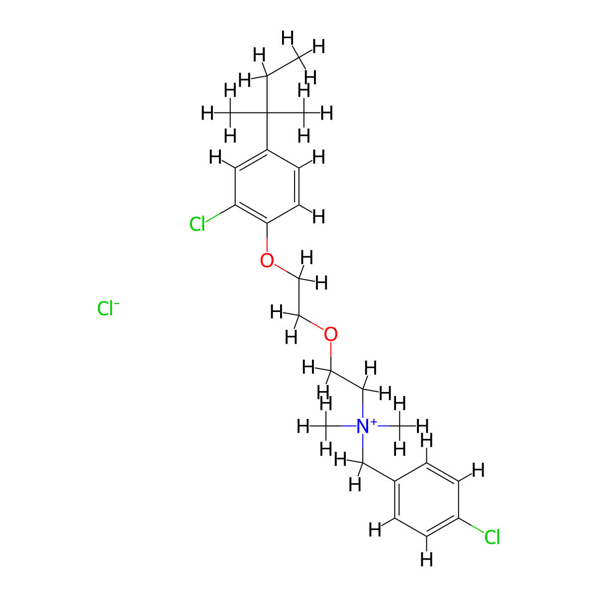 ((4-(2-Methyl-2-butyl)-2-chlorophenoxy)ethoxyethyl)(4-chlorobenzyl)dimethylammonium chloride molecular structure, CAS 66902-78-1