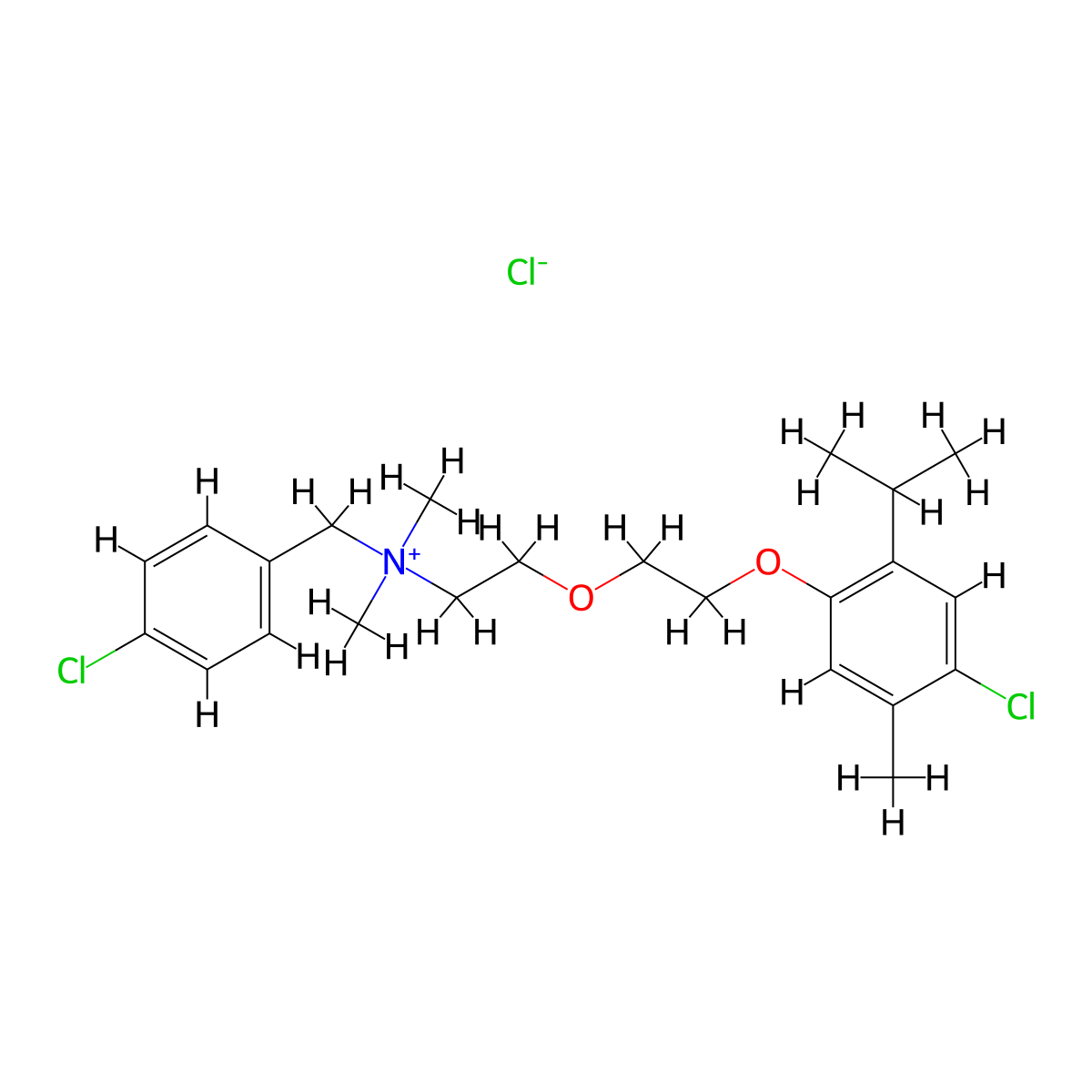 Ammonium, (p-chlorobenzyl)(2-(2-(4-chloro-2-isopropyl-5-methylphenoxy)ethoxy)ethyl)dimethyl-, chloride molecular structure, CAS 66902-79-2