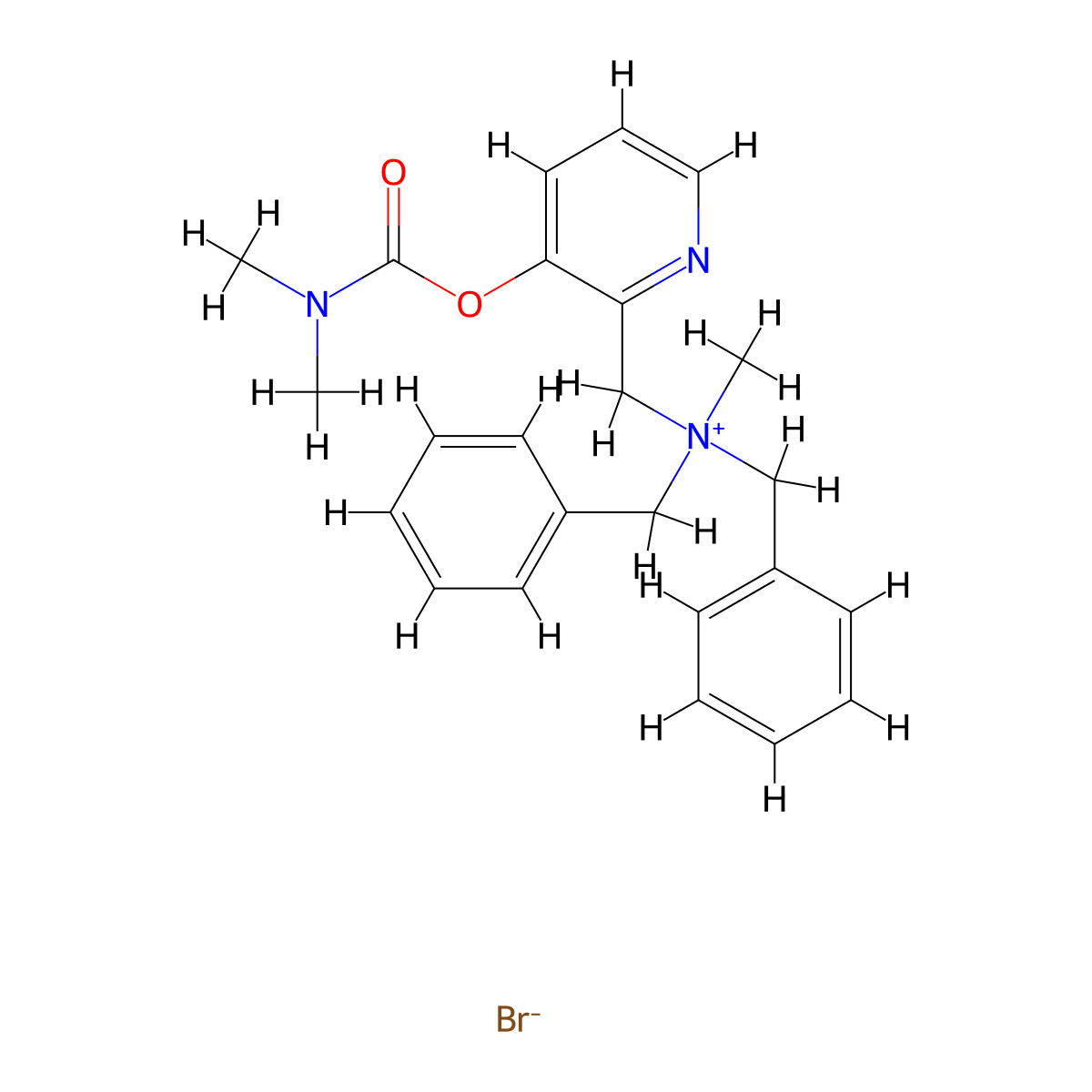 Ammonium, dibenzyl((3-hydroxy-2-pyridyl)methyl)methyl-, bromide, dimethylcarbamate (ester) molecular structure, CAS 66902-86-1