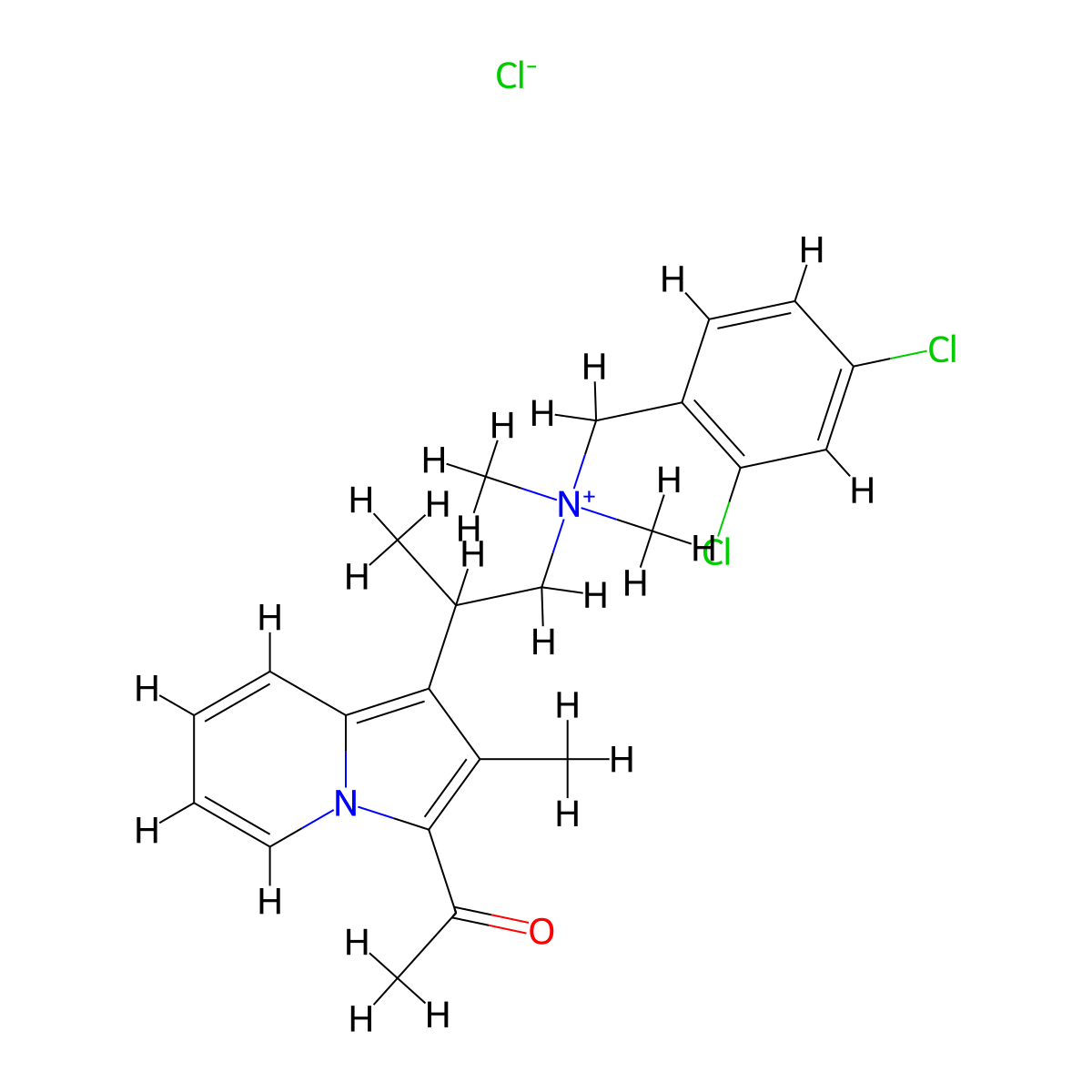 Ammonium, (2,4-dichlorobenzyl)dimethyl(2-(3-acetyl-2-methyl-1-indolizinyl)-2-methylethyl)-, chloride molecular structure, CAS 66902-88-3