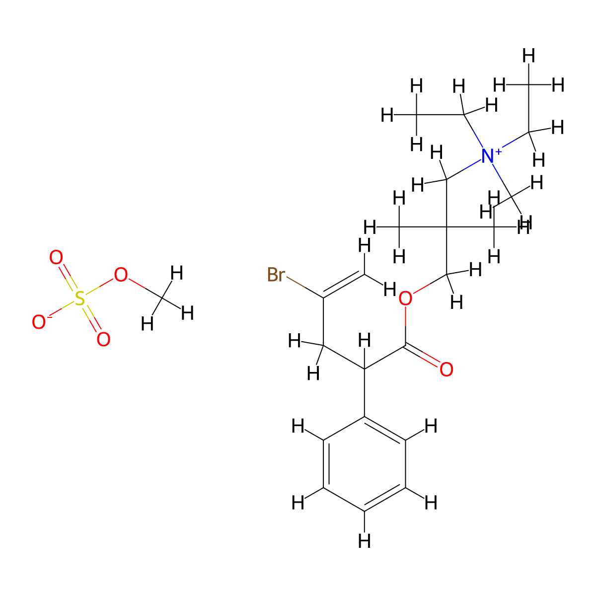 Ammonium, diethyl(2-dimethyl-3-hydroxypropyl)methyl-, methyl sulfate, 2-(2-bromoallyl)-2-phenylacetate (ester) molecular structure, CAS 66902-92-9