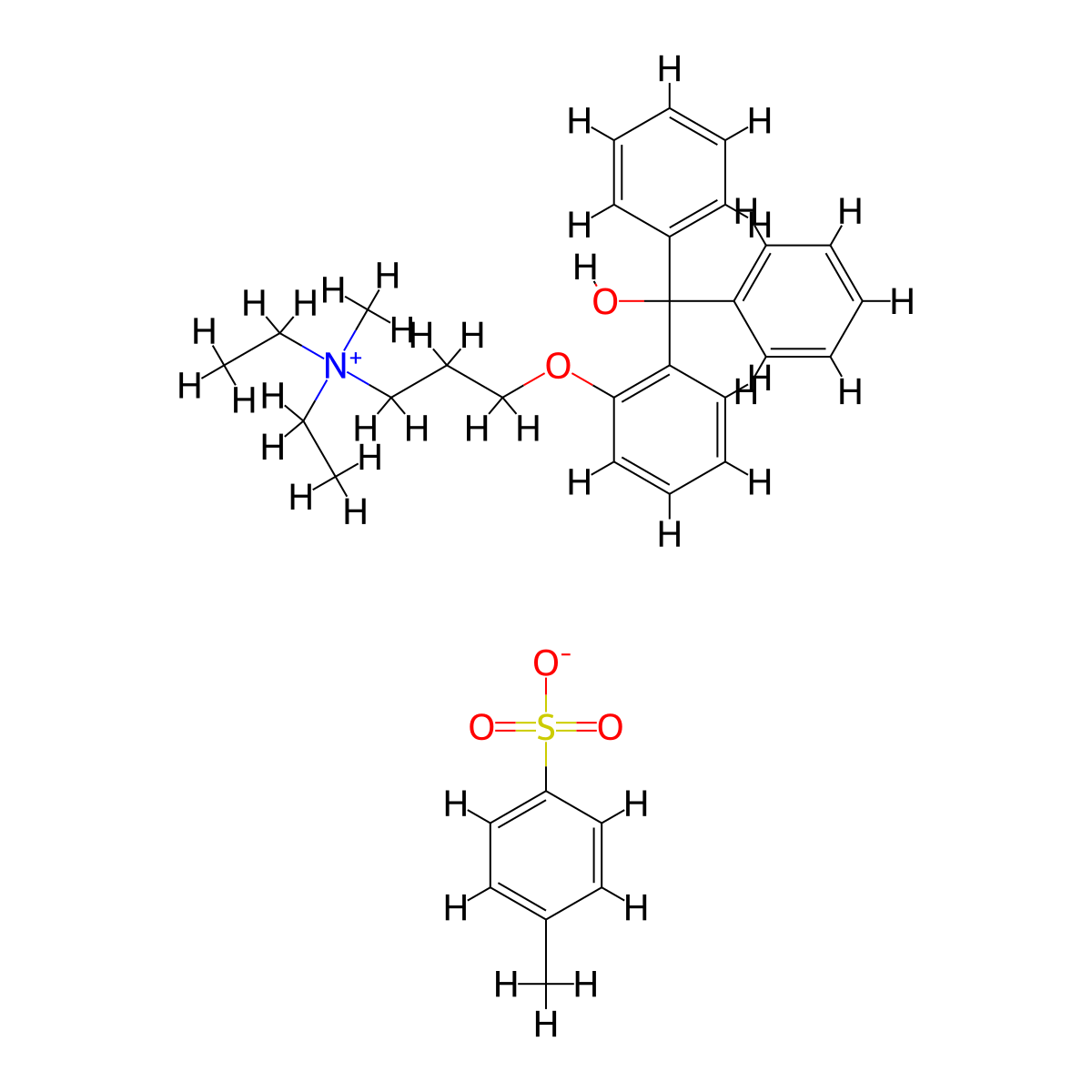 Ammonium, diethyl(3-(2-(alpha-hydroxy-alpha-phenylbenzyl)phenoxy)propyl)methyl-, toluenesulfonate, hydrate (4:7) molecular structure, CAS 66902-94-1