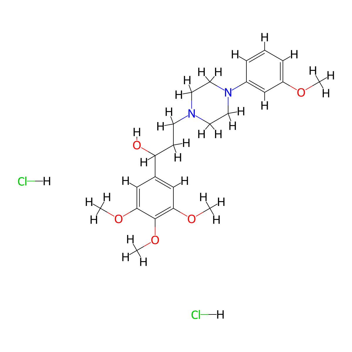 Benzyl alcohol, alpha-(2-(4-(m-methoxyphenyl)piperazinyl)ethyl)-3,4,5-trimethoxy-, dihydrochloride molecular structure, CAS 66903-03-5