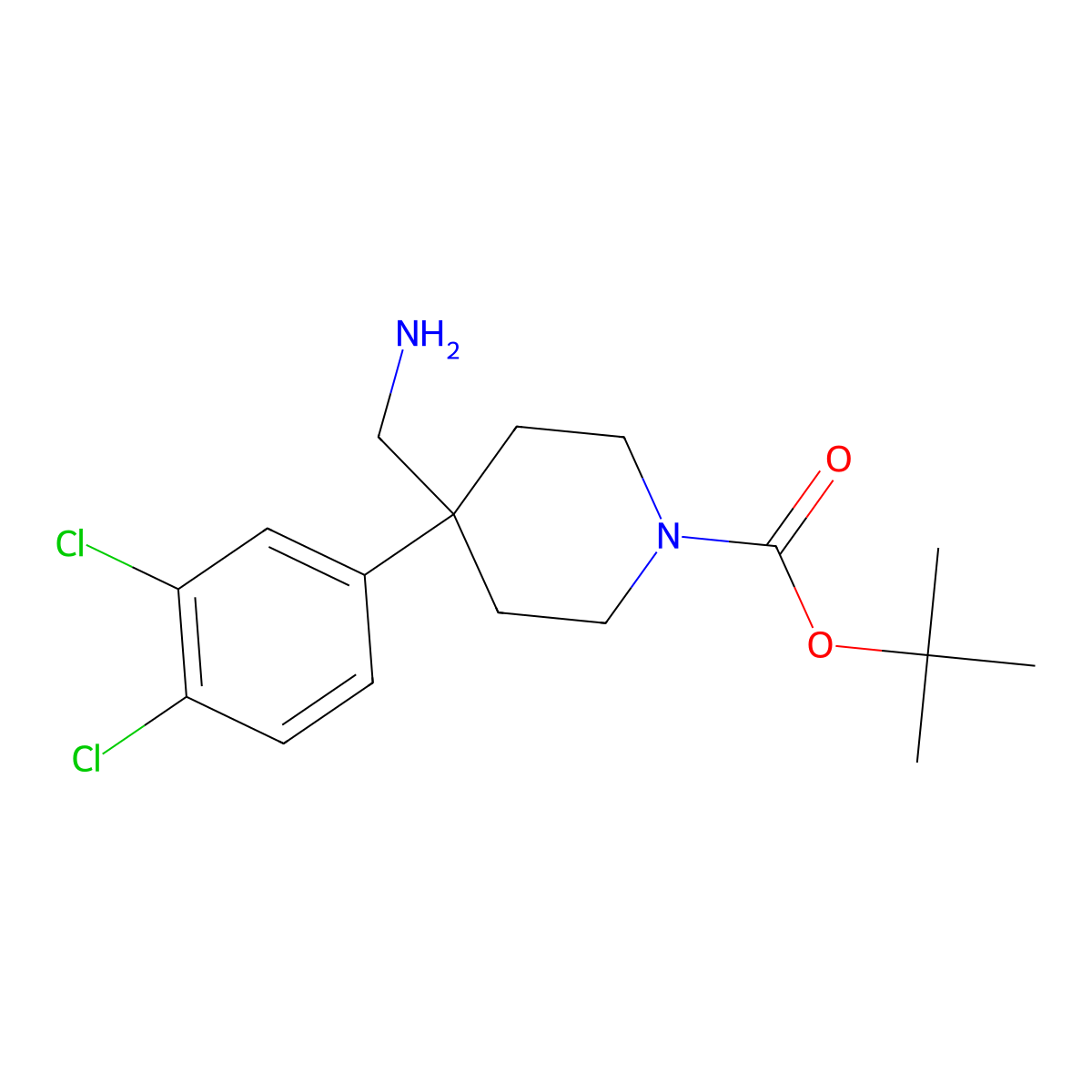 Tert-butyl 4-(aminomethyl)-4-(3,4-dichlorophenyl)piperidine-1-carboxylate molecular structure, CAS 669068-09-1