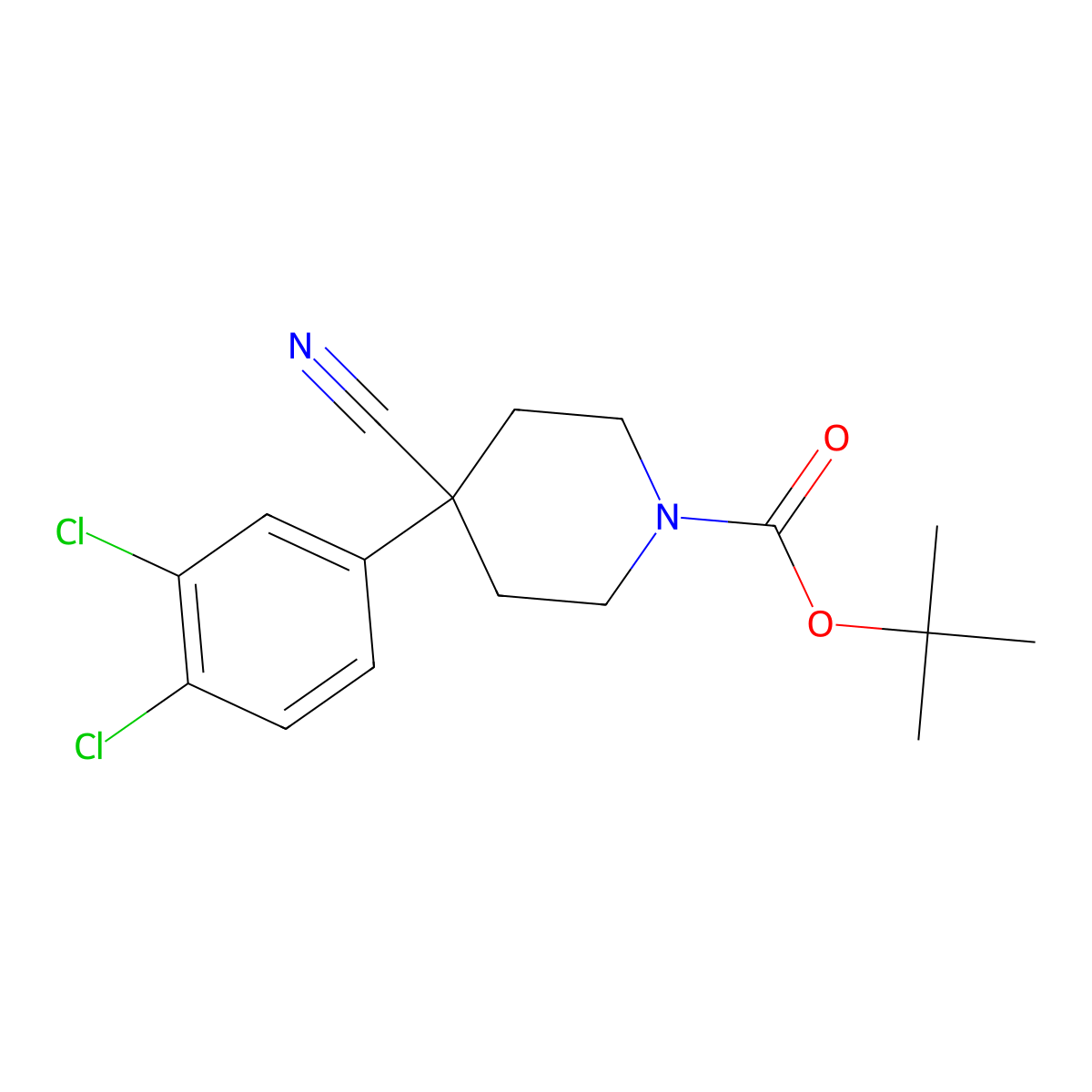 Tert-butyl 4-cyano-4-(3,4-dichlorophenyl)piperidine-1-carboxylate molecular structure, CAS 669068-10-4