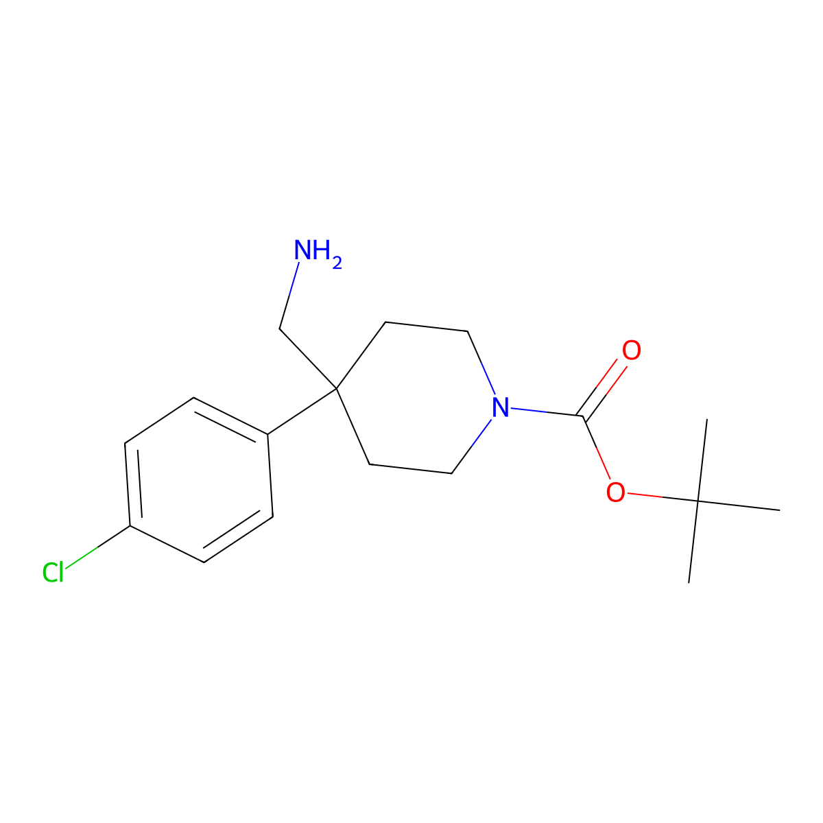 4-Aminomethyl-4-(4-chloro-phenyl)-piperidine-1-carboxylic acid tert-butyl ester molecular structure, CAS 669068-16-0