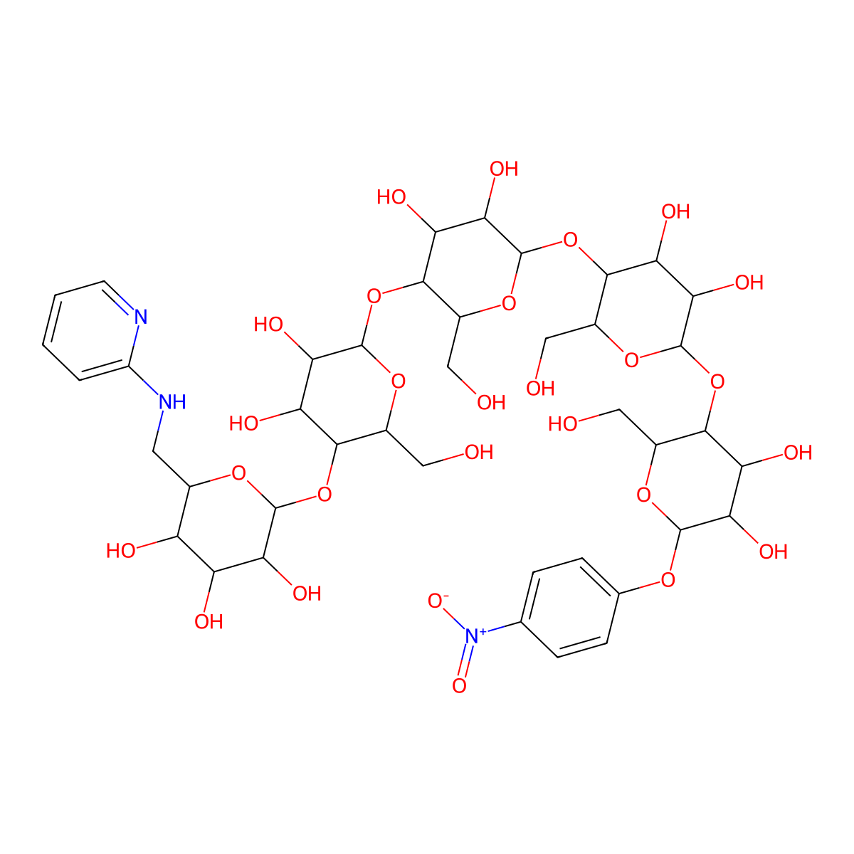 4-Nitrophenyl 6'-deoxy-6'-(2-pyridylamino)-alpha-D-pentalpha-(1-4)-glucopyranoside molecular structure, CAS 6691-22-1