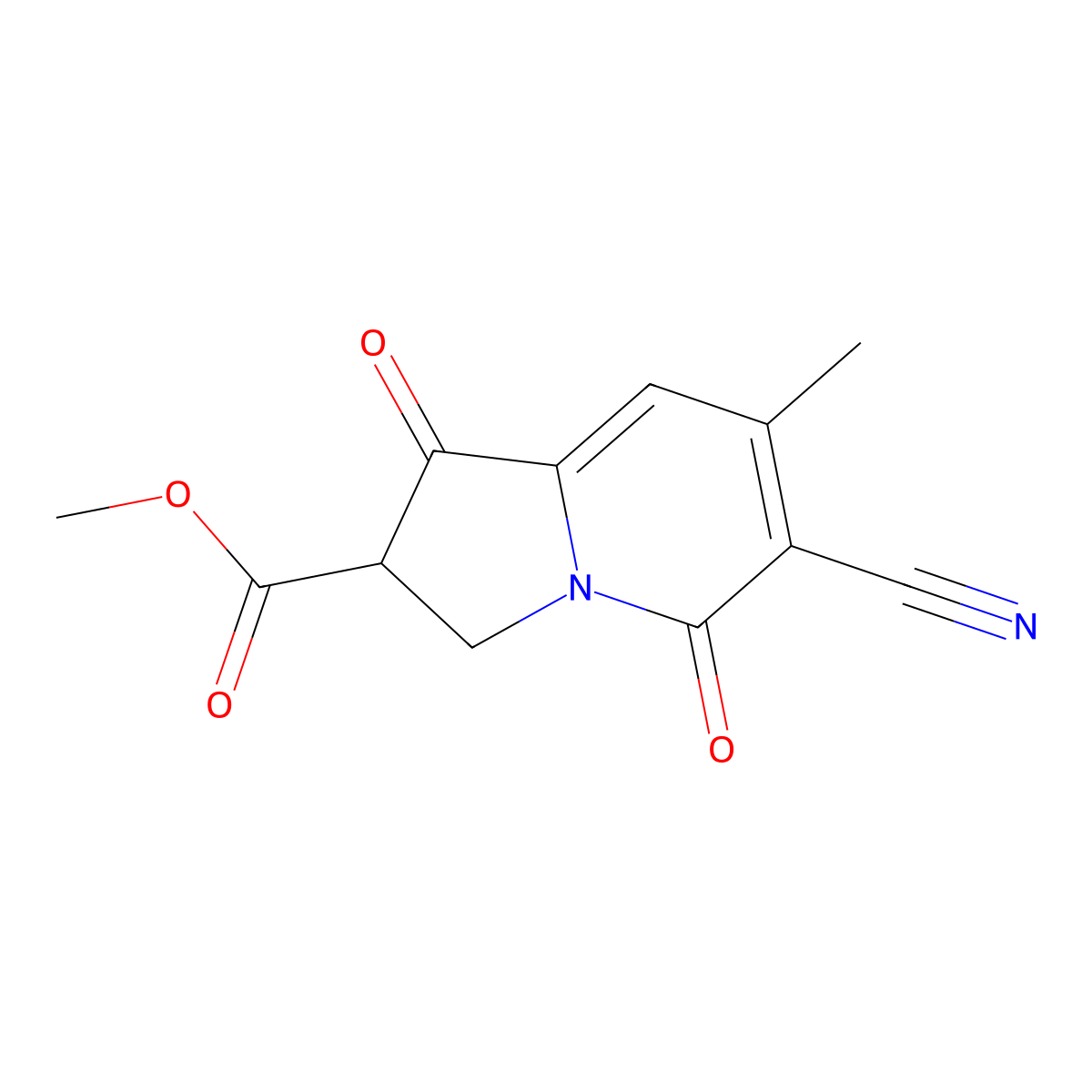 Methyl 6-cyano-7-methyl-1,5-dioxo-1,2,3,5-tetrahydroindolizine-2-carboxylate molecular structure, CAS 66917-18-8