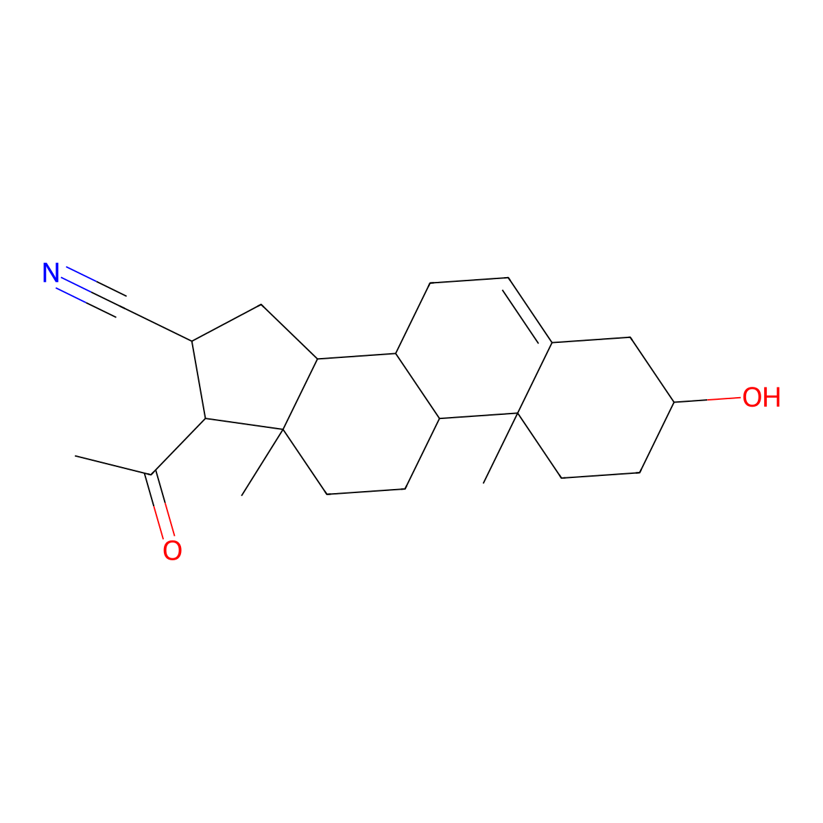 17-acetyl-3-hydroxy-10,13-dimethyl-2,3,4,7,8,9,11,12,14,15,16,17-dodecahydro-1H-cyclopenta[a]phenanthrene-16-carbonitrile molecular structure, CAS 6694-05-9