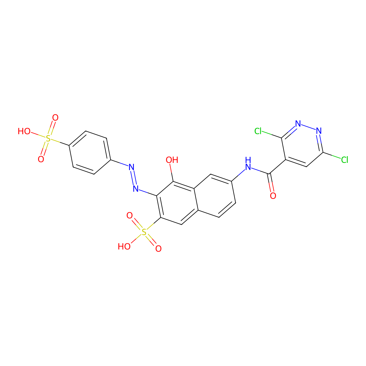 6-[[(3,6-Dichloro-4-pyridazinyl)carbonyl]amino]-4-hydroxy-3-[2-(4-sulfophenyl)diazenyl]-2-naphthalenesulfonic acid molecular structure, CAS 6694-64-0