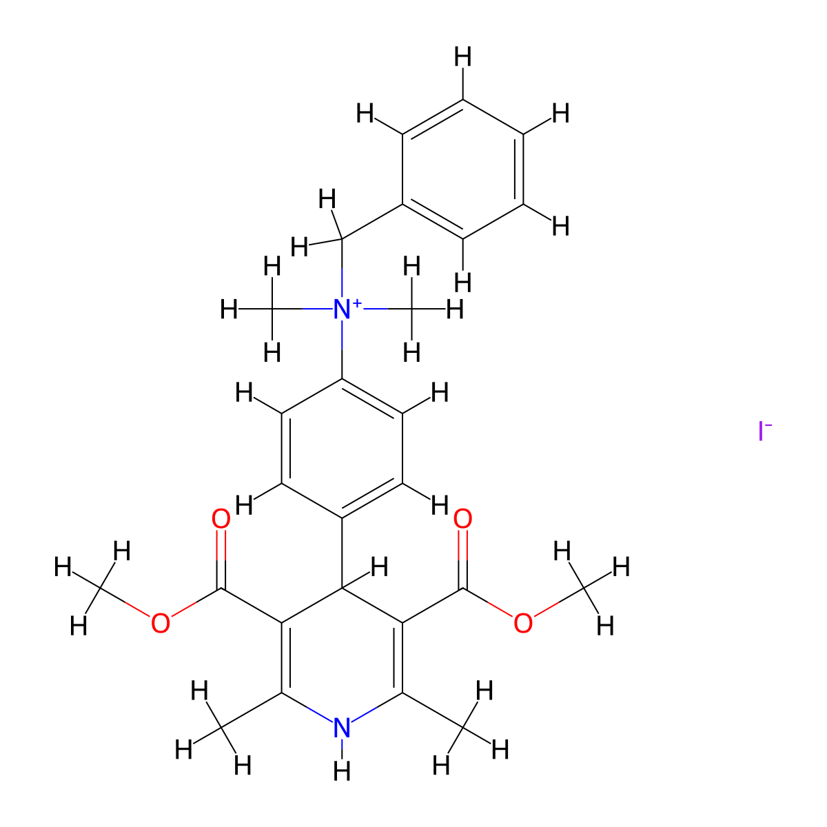 Ammonium, (p-(1,4-dihydro-3,5-dimethoxycarbonyl-2,6-dimethyl-4-pyridyl)phenyl)benzyldimethyl-, iodide molecular structure, CAS 66941-30-8