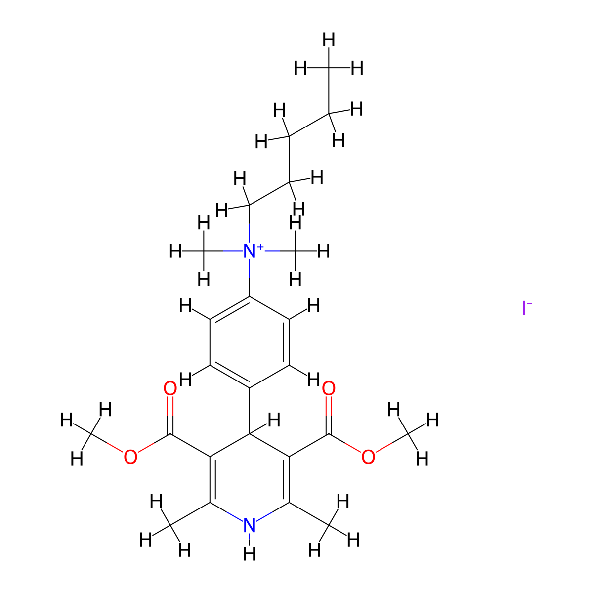 Ammonium, (p-(1,4-dihydro-3,5-dimethoxycarbonyl-2,6-dimethyl-4-pyridyl)phenyl)dimethylpentyl-, iodide molecular structure, CAS 66941-32-0