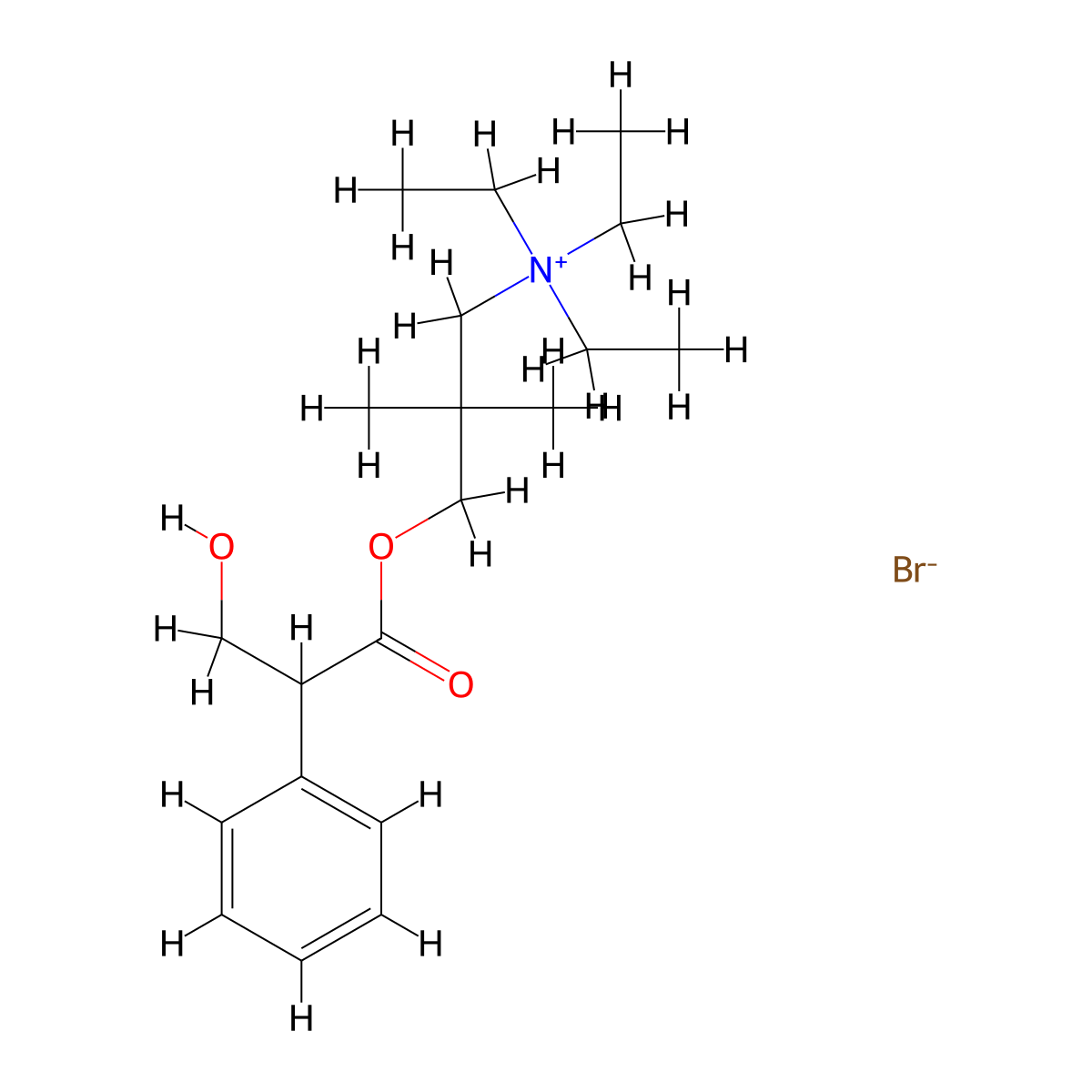 Ammonium, (2,2-dimethyl-3-hydroxypropyl)triethyl-, bromide, tropate (ester) molecular structure, CAS 66941-43-3