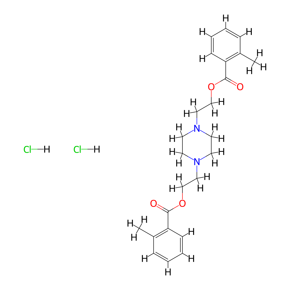 Ethanol, 2,2'-(1,4-piperazinylene)di-, di(o-methylbenzoate), dihydrochloride molecular structure, CAS 66944-60-3