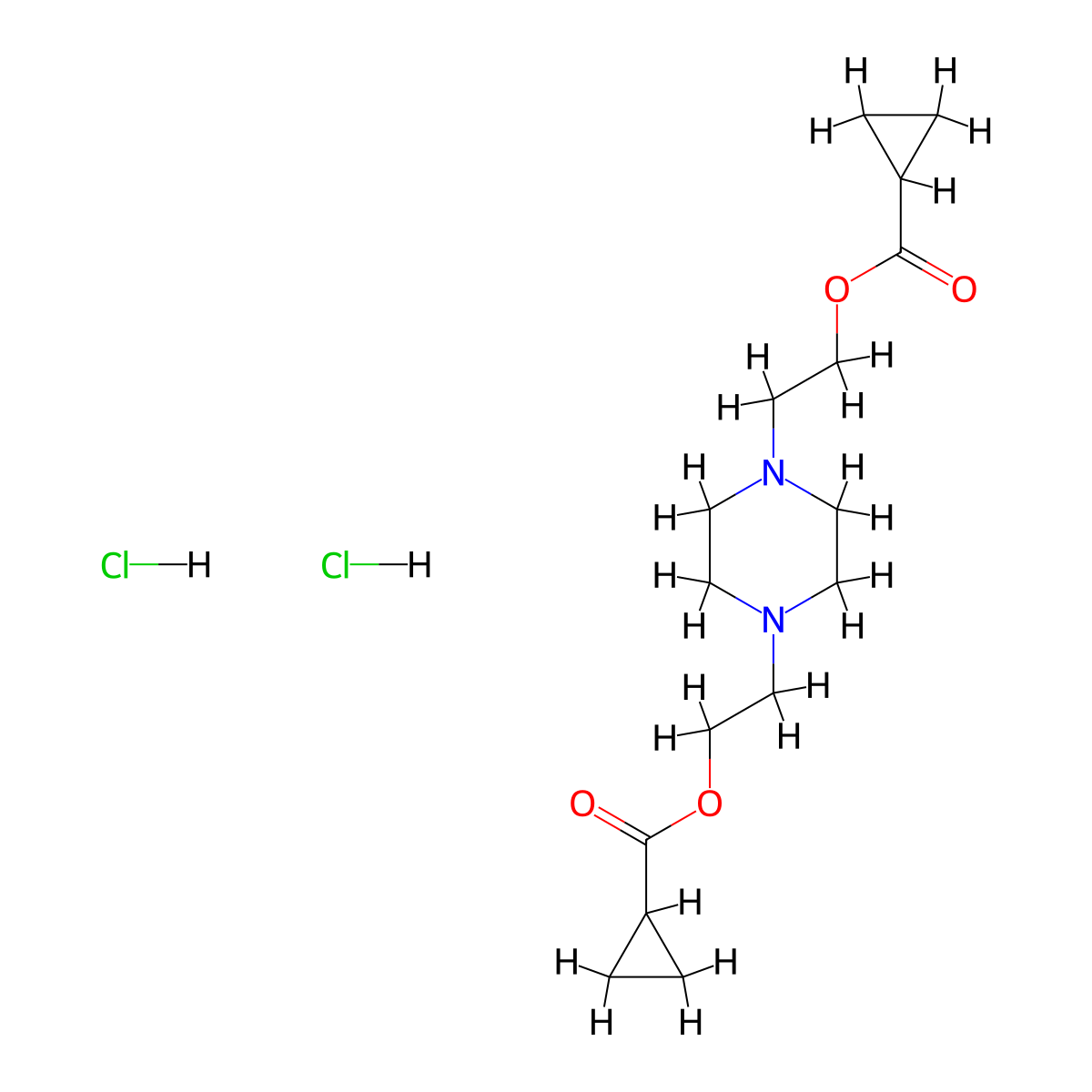 Ethanol, 2,2'-(1,4-piperazinylene)di-, dicyclopropylcarboxylate, dihydrochloride molecular structure, CAS 66944-65-8