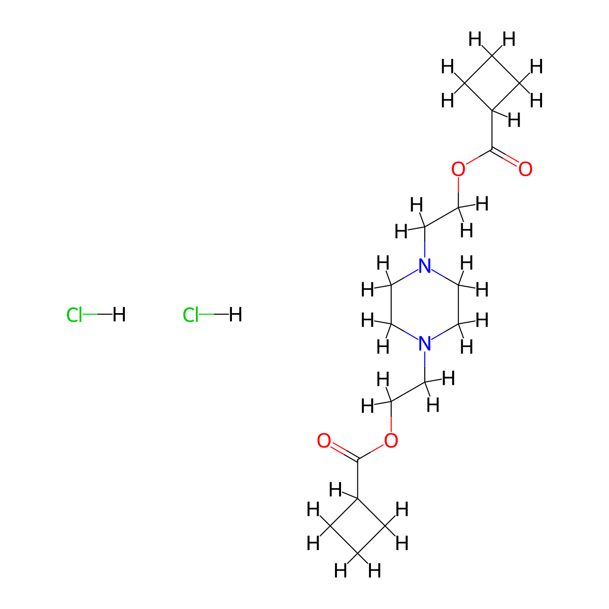 Ethanol, 2,2'-(1,4-piperazinylene)di-, dicyclobutylcarboxylate, dihydrochloride molecular structure, CAS 66944-66-9