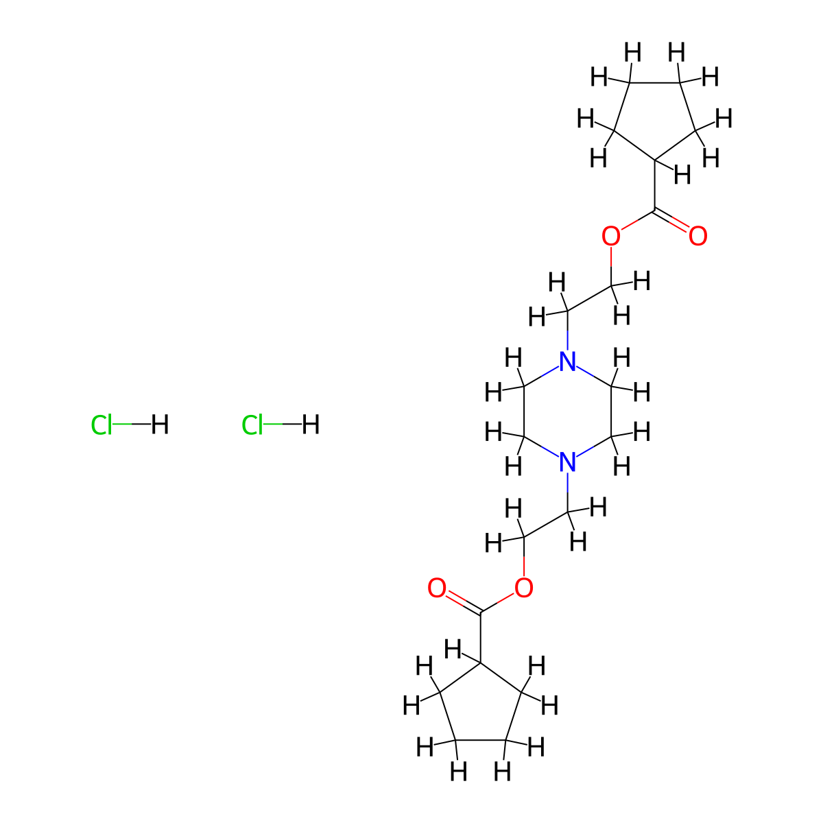 Ethanol, 2,2'-(1,4-piperazinylene)di-, dicyclopentylcarboxylate, dihydrochloride molecular structure, CAS 66944-67-0