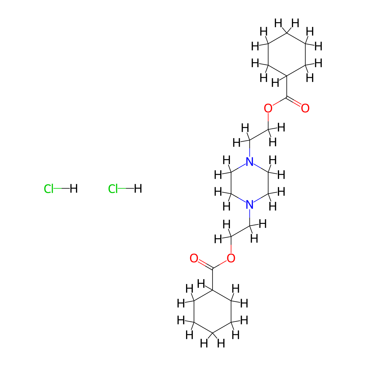 Ethanol, 2,2'-(1,4-piperazinylene)di-, dicyclohexylcarboxylate, dihydrochloride molecular structure, CAS 66944-68-1