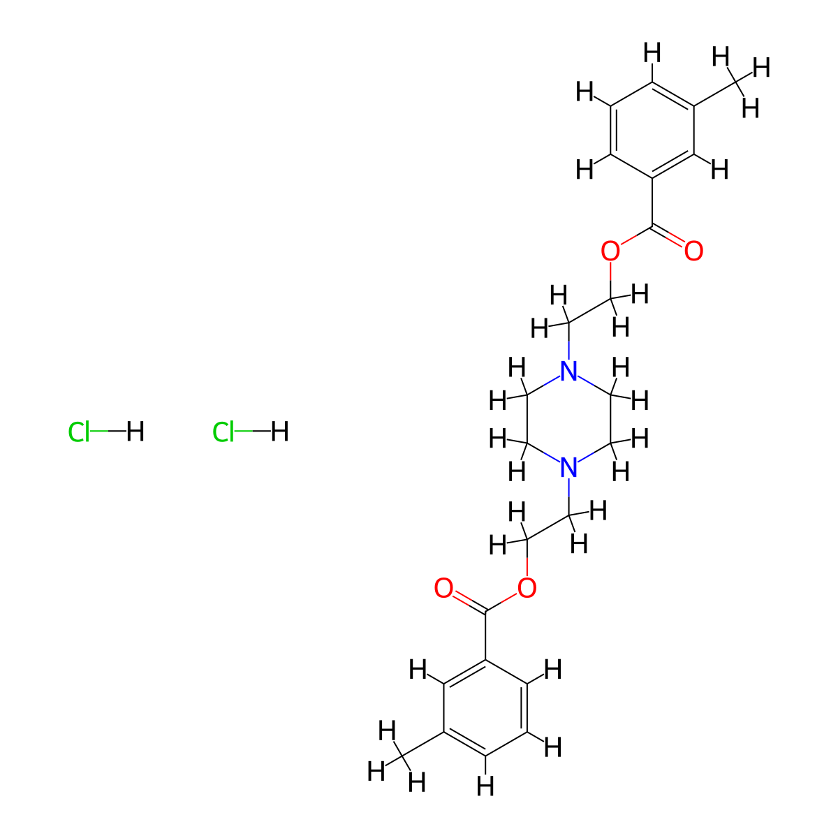 Ethanol, 2,2'-(1,4-piperazinylene)di-, di(m-methylbenzoate), dihydrochloride molecular structure, CAS 66944-70-5