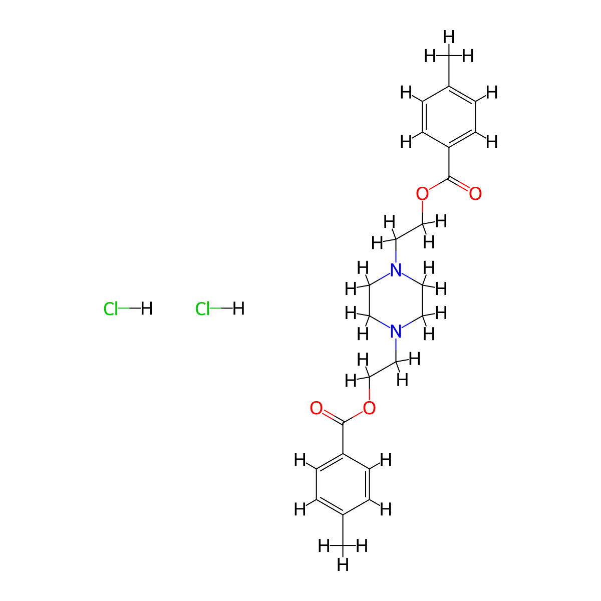 Ethanol, 2,2'-(1,4-piperazinylene)di-, di(p-methylbenzoate), dihydrochloride molecular structure, CAS 66944-71-6