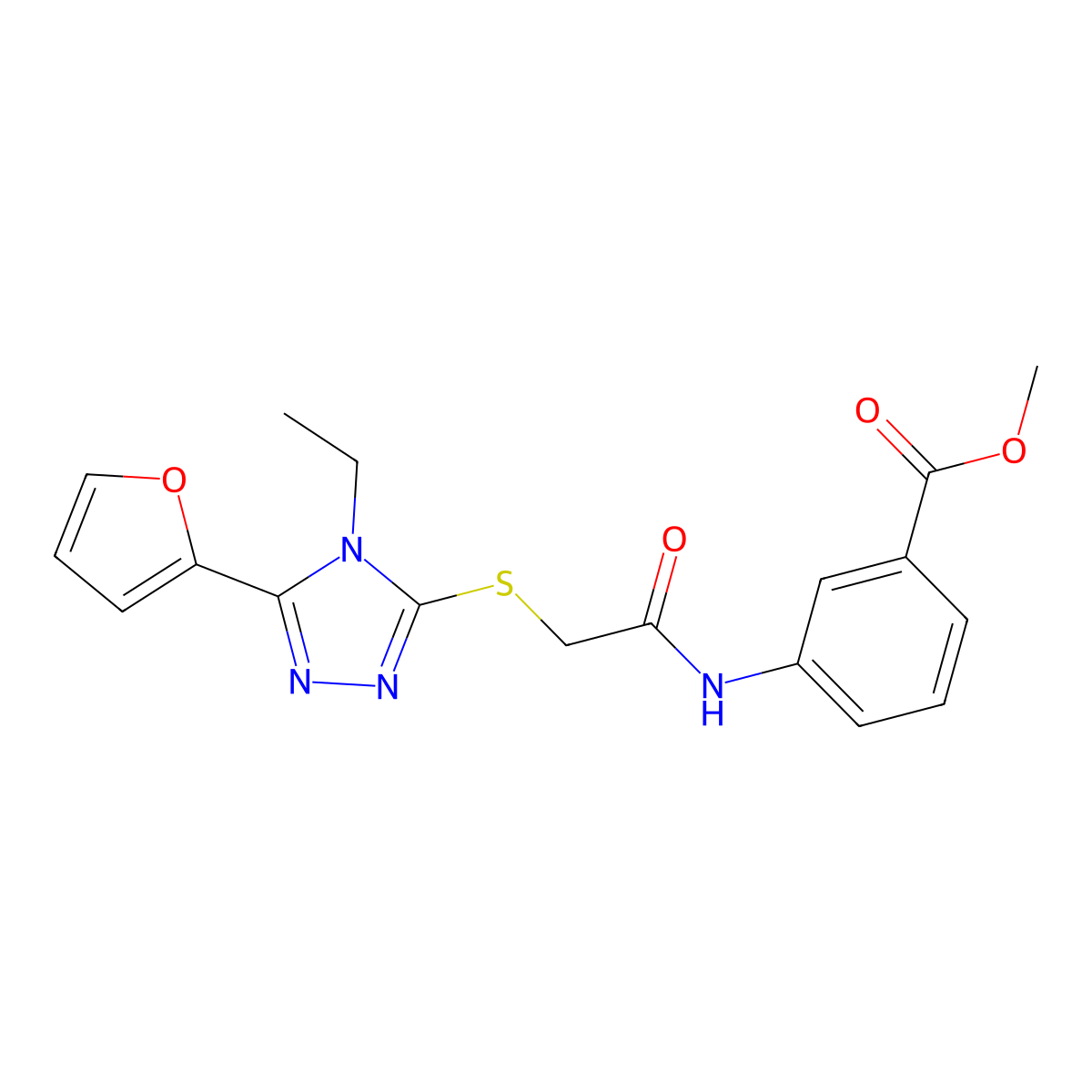 Methyl 3-[[2-[[4-ethyl-5-(furan-2-yl)-1,2,4-triazol-3-yl]sulfanyl]acetyl]amino]benzoate molecular structure, CAS 6696-77-1