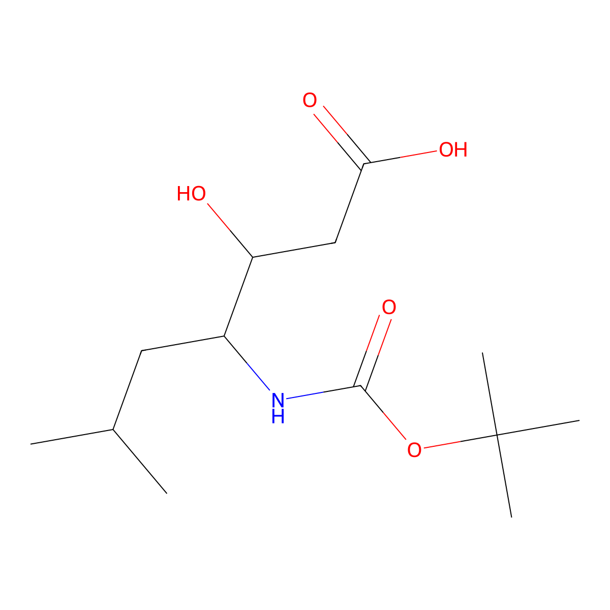 (3R,4S)-3-hydroxy-6-methyl-4-[(2-methylpropan-2-yl)oxycarbonylamino]heptanoic acid molecular structure, CAS 66967-01-9