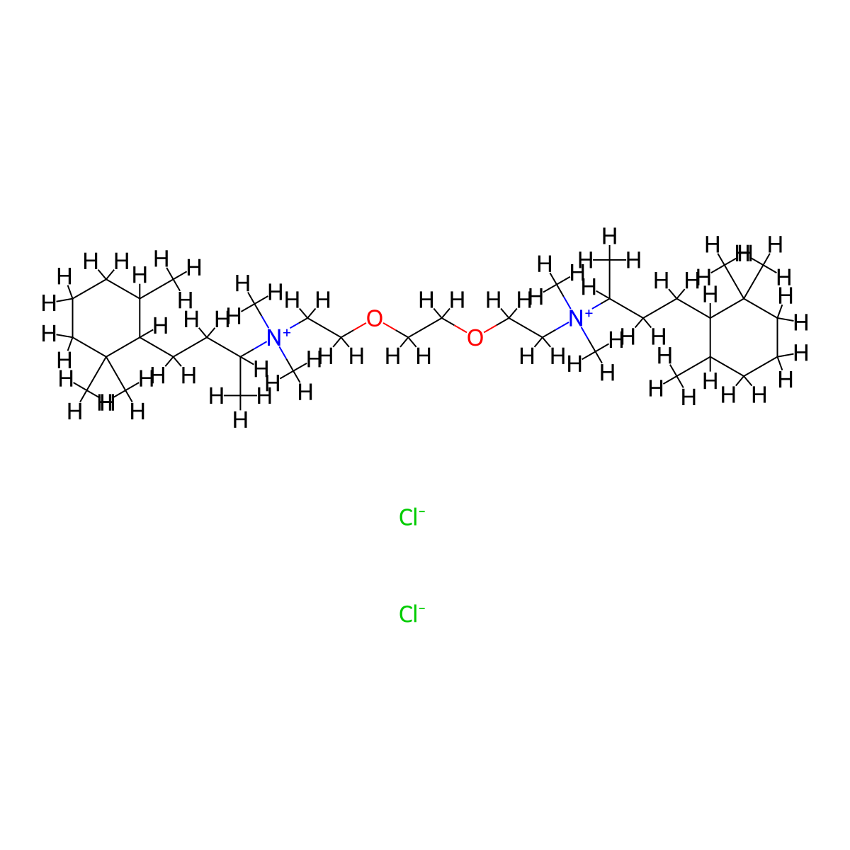 Ammonium, ethylenebis(oxyethylene)bis(1-methyl-3-(2,2,6-trimethylcyclohexyl)propyl)bis(dimethyl-, dichloride molecular structure, CAS 66967-67-7