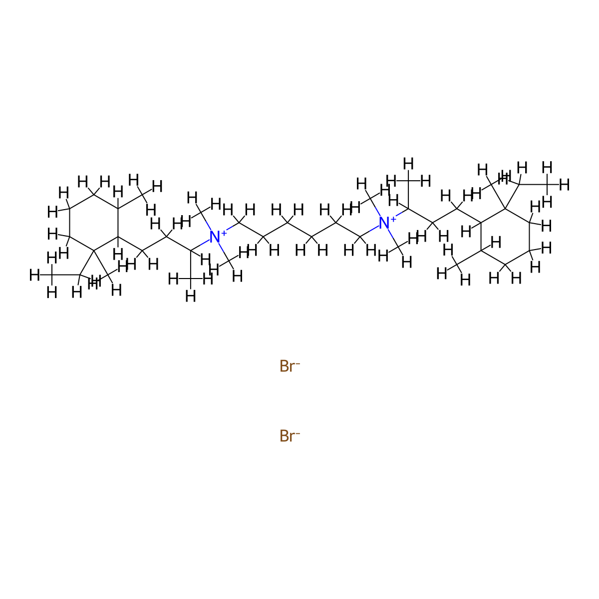 Ammonium, hexamethylenebis((3-((2,6-dimethyl-2-ethyl)cyclohexyl)-1-methyl)propyl)bis(dimethyl-, dibromide, hemihydrate molecular structure, CAS 66967-69-9
