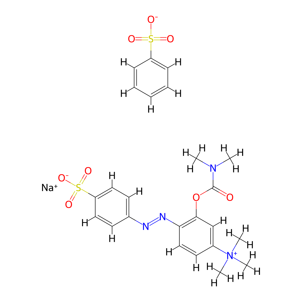 Ammonium, (3-hydroxy-4-(p-sulfophenylazo)phenyl)trimethyl-, sodium salt, benzenesulfonate, dimethylcarbamate (ester) molecular structure, CAS 66967-97-3